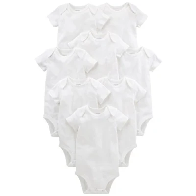 Image of Simple Joys by Carter&#039;s Baby Side snap Short Sleeve Shirt Bodysuit, White, Premature (Pack of 8)