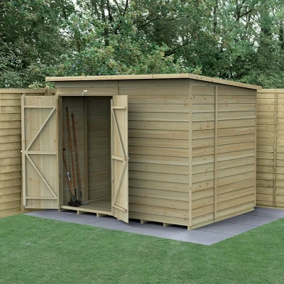 Image of 8&#039; x 6&#039; Forest 4Life 25yr Guarantee Overlap Pressure Treated Windowless Double Door Pent Wooden Shed (2.51m 2.04m)