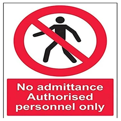 Image of V Safety 52019BC R No Admittance Authorised Personnel Only Pedestrian Sign Portrait 300mm x 400mm 1mm Rigid Plastic, Black/Red