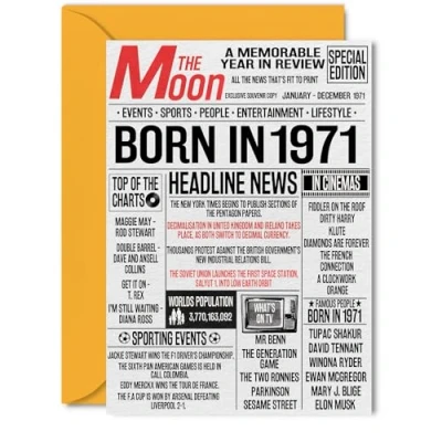 Image of 53rd Birthday Cards for Women Men Born In 1971 Newspaper Happy 53 Card Dad Mum Aunt Uncle Vintage Retro Back 1971, 5x7 Inch Fifty Three Third Bday Greeting