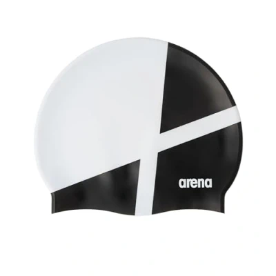 Image of Arena Icons Team Stripe Unisex Silicone Swim Cap Women and Men Intensive Training Racing Comfortable Non Slip Long Hair Swimming Hat, Diamond/White/Black