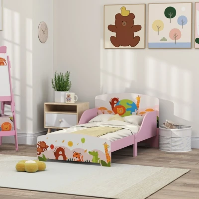Image of AIYAPLAY Toddler Bed, Cute Animal Themed Kids Bed Frame with Safety Rails, Bedroom Furniture, 143 x 77 60cm, Pink