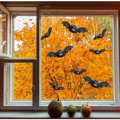 Image of QuoteMyWall Halloween Bats Window Decal Stickers Removable Reusable Spooky Flying Cling