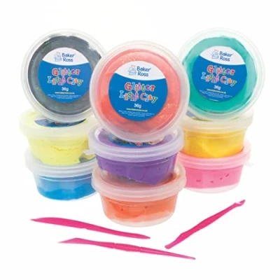 Image of Baker Ross FC130 Glitter Light Clay Bumper Value Pack of 10, Assorted