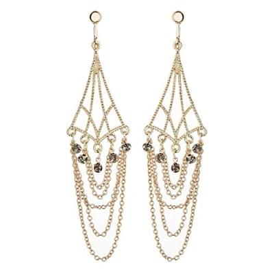 Image of Clip On Earrings Gold Plated With Chains And Crystals Kafi
