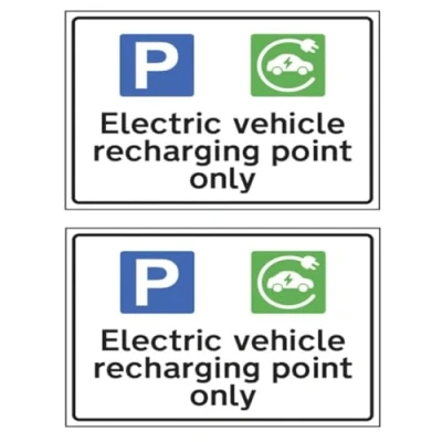 Image of Centurion Electric Vehicle Charging Point Parking Sign, Pack of 2, Help Locate Points, Easily Identifiable EV Symbol, 1.2mm Recyclable Polypropylene, W400mm x H300mm