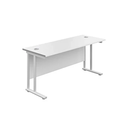 Image of Office Hippo Heavy Duty Rectangular Cantilever Desk, Home Table, Integrated Cable Ports, PC Desk For or Home, 5 Yr Wty White Frame/White Top, 140cm x 60cm