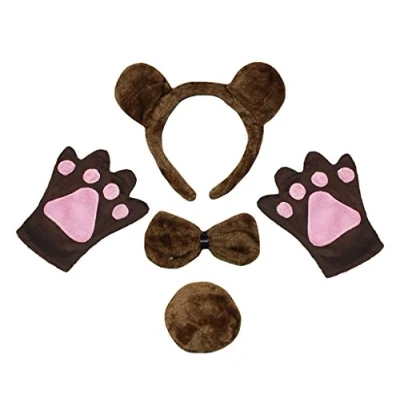 Image of Petitebelle Headband Bowtie Tail Gloves 4pc Children Costume 1 5y (Brown Bear, One size)