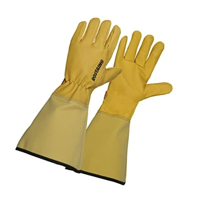 Image of ROSTAING Roseraie IT07 Professional Gardening Gloves Roses and Small Spinny Beige Leather Size 07, 7