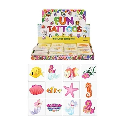 Image of Henbrandt 48x Mini Mermaid Temporary Tattoos for Children Kids Party Bag Favours Loot Fillers Lucky Dip Wedding Girls and Boys