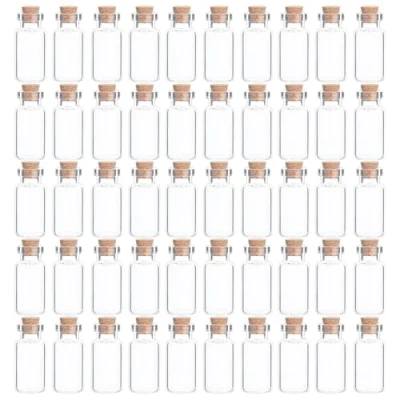 Image of SKYPRO 50Pcs Mini Glass Bottles with Cork Lids, 18 x 40mm 5ml Tiny Jars, Wishing Bottles, Small DIY Decorative Craft Vials for Crafts Party Weddings Decoration Storage Accessories