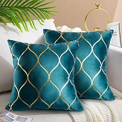 Image of Hanrunsi Teal Velvet Cushion Covers 16x16 Blue Soft Decorative Throw Pillow for Livingroom Sofa Bedroom 40cmx40cm Pack of 2 Pillowcase