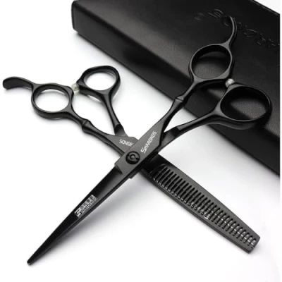Image of 6/6.5/7 inch Black Hair Clipper Salon 440c high Hardness Stainless Steel (6 2pc A)