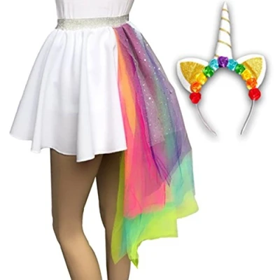 Image of Womens Adult Unicorn Skirt Costume Headband Fancy Dress (waist 22&quot;) (S 26&quot;))