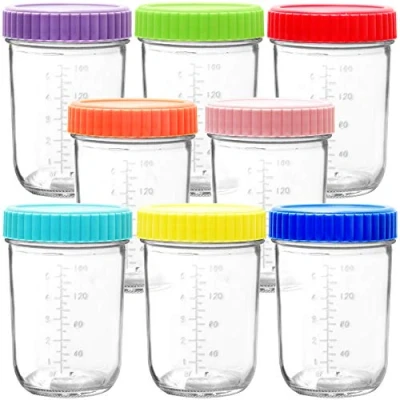 Image of Youngever Glass Baby Food Storage, 240ML Containers with Airtight Lids, Jars 8 Assorted Colors