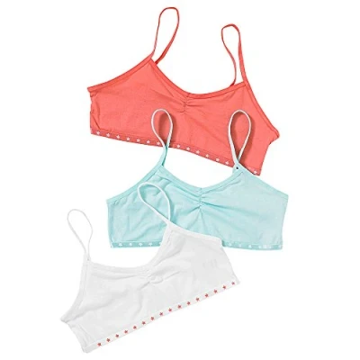 Image of Just Essentials Girls Back to School 3 Pack Cotton Crop Bra Tops UK Seller Mint/Coral 11/12 Years
