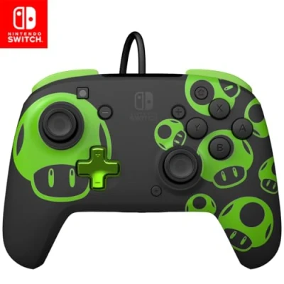 Image of PDP Switch Rematch Wired controller 1 UP Glow in the dark Officially Licensed by Nintendo Customizable buttons, sticks, triggers, and paddles Ergonomic Controllers