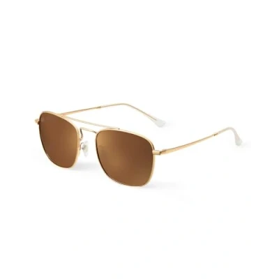 Image of Jim Halo Retro Square Sunglasses Premium Polarized Lens Flat Metal Eyewear Men Women (Gold/Polarized brown)