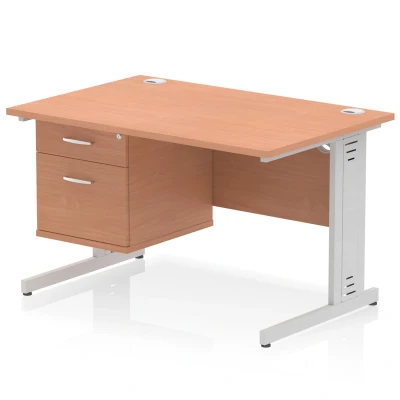 Image of Impulse 1200x800 Desk Beech Silver Cable Managed Leg + Fixed Pedestal