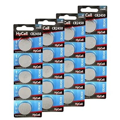 Image of HyCell Button Cell Battery Pack of 20 Lithium Batteries CR2450 3 V for Daily Use in Devices such as Remote Controls, Car Keys, Calculators, Scales, etc.