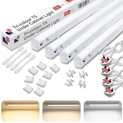 Image of Morris LED Under Cabinet Light Linkable 3 Colours in 1 3000k/4000k/6500k Kitchen UK Plug Included 288mm, 550mm, 850mm,1150mm (550mm, 4 Pack)