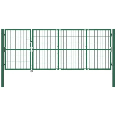 Image of vidaXL Garden Fence Gate with Posts 350x120 cm Steel Green