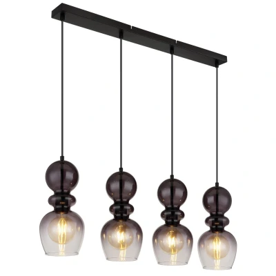 Image of Clarity Bar Pendant Ceiling Light Matt Black Smoke Glass Shade 4x E27