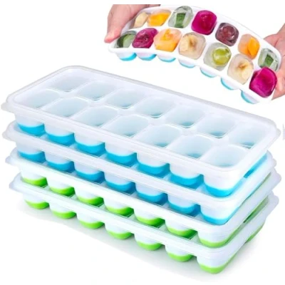 Image of GUBA® Ice Cube Trays Silicone Tray with Lid, Silicone, for Freezer Easy Release, Moulds &amp; Tray, Odorless, Stackable Lid 4 Pack