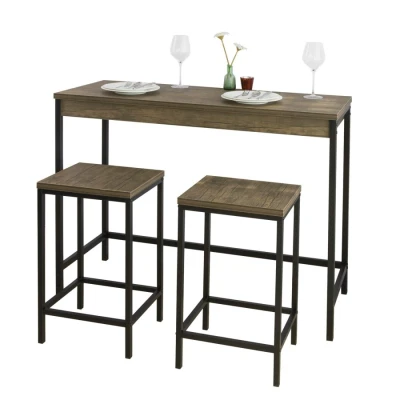 Image of SoBuy OGT30 N, Bar Set 1 Table and 2 Stools, 3 Pieces Home Kitchen Furniture Dining Set, Wood