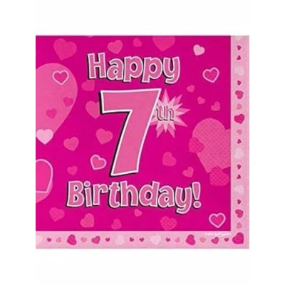 Image of Oaktree Happy 7th Birthday Pink 33cm x 3 ply Napkins 16pcs