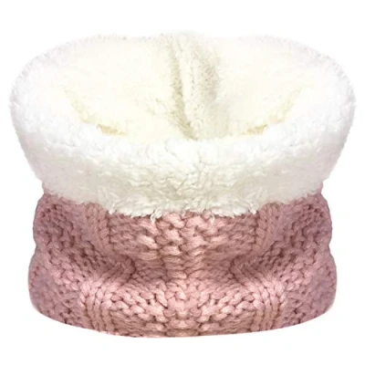 Image of TOSKATOK Kids Girls Winter Rib Seed Stitch Thermal Warm Cosy Fleece Lined Neck Warmer Snood SCARF with Hat Set NUDE