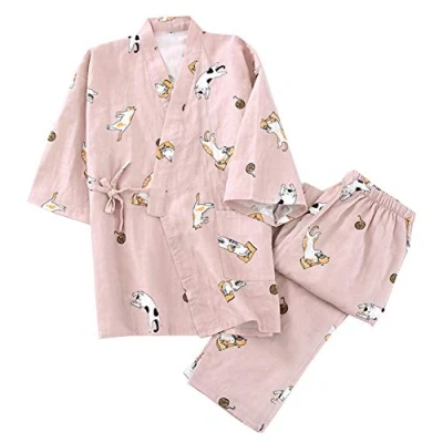 Image of OWLONLINE Pure Cotton Womens Japanese kimono Pajamas Suit Size M A35