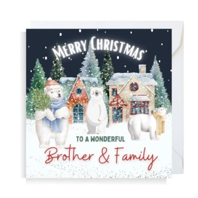 Image of Second Ave Brother &amp; Family Christmas Polar Bear Square Xmas Holiday Festive Greetings Card