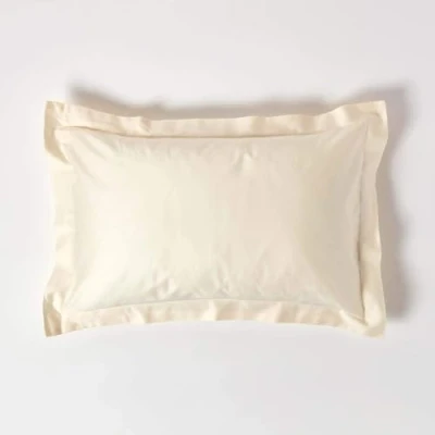 Image of HOMESCAPES Cream Organic Cotton Oxford Pillowcase Standard Size 400TC 600 Thread Count Equivalent Housewife Pillow Case Pack of 4