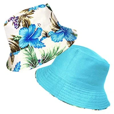 Image of TOSKATOK UPF 50+ Ladies Womens Reversible Cotton Retro Floral Bush Bucket Sun Hat Blue