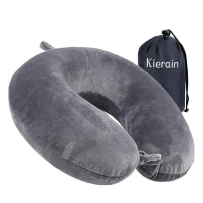 Image of kierain Travel Pillow Memory Foam Neck Support Luxury Compact Lightweight Quick Pack for Camping Sleeping Rest Cushion (Gray)