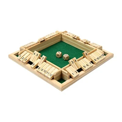 Image of Kitchnexus 4 Player Shut The Box with 12 Numbers Wooden Table Game Classic Dice Board Toy