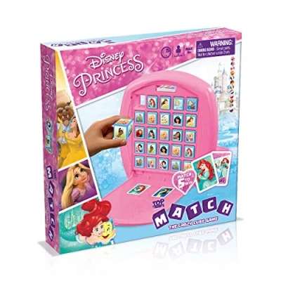 Image of Top Trumps Match Disney Princess board game, Play with Cinderella, Snow White and Merida, Race to 5 of the same characters in a row, travel gift toy for Boys Girls Aged 4