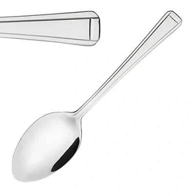 Image of Olympia Harley Cutlery Dessert Spoons (Pack of 12), 180(L)mm, 18/0 Stainless Steel, High Polished Finish, Dishwasher Safe, Table Dining Spoons, Restaurants Bistros Cafés or Home Use D695, Silver