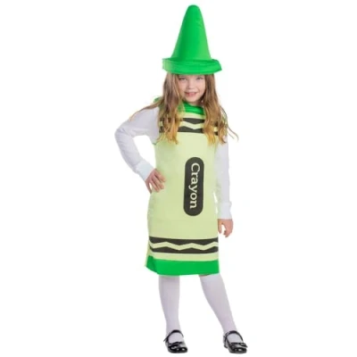 Image of Dress Up America Kids Crayon Costume Green for Girls and Boys Great Role Play Set