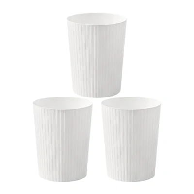Image of Cetomo 7.2L*3 Plastic Waste Paper Bin, Trash Can, Small Bins, Bedroom Round Basket with Solid Stripe for Kitchen Rooms, Nesting, Matte, Frosted, Minimalist, Open Top, White, 7.2L(3 Pack)