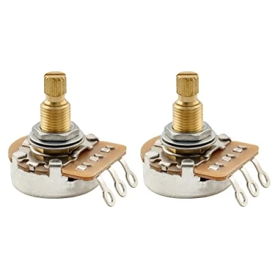 Image of Musiclily Pro HD A25K Full Brass Metric Coarse 18 Spline Split Shaft Pots Audio Taper Potentiometers for Electric Guitar Bass (Set of 2)