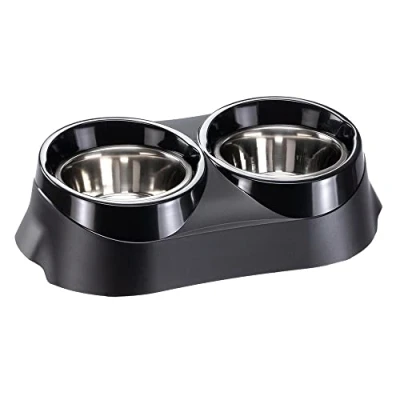 Image of Ferplast Duo Feed Dog Bowl Holder with 2 Stainless Steel Bowls Non Slip, Eco Friendly Double Feeding System for Dogs, 3,6 Liter