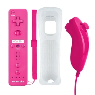 Image of QUMOX 2 in 1 Controller for Wii, Nunchuck Controller, Remote Control Console Replacement, Built Motion Plus, with Silicone Protective Case Wii and U Pink