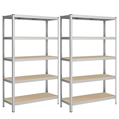 Image of SONGMICS 5 Tier Heavy Duty Shelving Units, Set of 2 Steel Units for Storage, Boltless Assembly, Garage, Shed, Load Capacity 750 kg, 60 x 120 200 cm, Silver GLR060E02