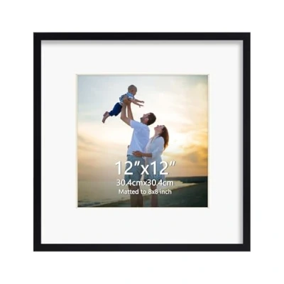 Image of EYMPEU Black 8x8 Photo Frame, Display Square Picture Frames inches with Mat or 12x12 Without Mat, Frame Stand for Tabletop Wall Hanging Single