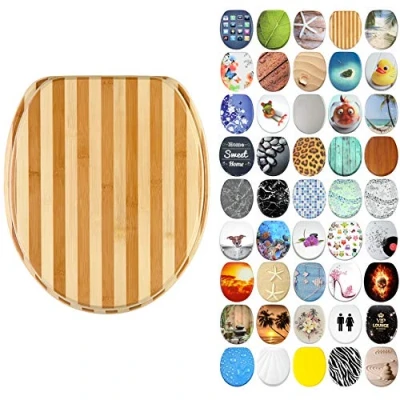 Image of Sanilo Soft Close Toilet Seat, Wide Choice of New Seats, Stable Hinges, Easy to Mount (Bamboo Striped)