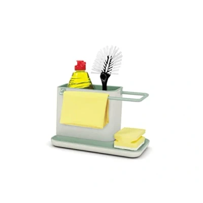 Image of Joseph Caddy Kitchen Sink Area Organiser with Sponge Holder and Cloth Hanger Stone/Sage