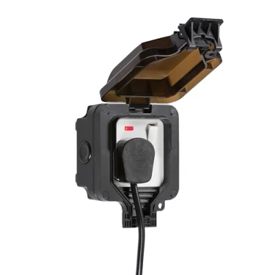 Image of Knightsbridge OP7N Outdoor Weatherproof Single fuse switch with Neon, Black, 153 mm*110 mm*84 mm