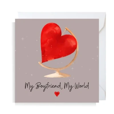 Image of Second Ave My Boyfriend World Heart Square Valentine&#039;s Day Birthday Christmas Xmas Greetings Card